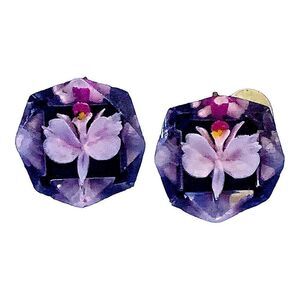 Mid century reverse carved lucite cymbidium orchid screw back earrings